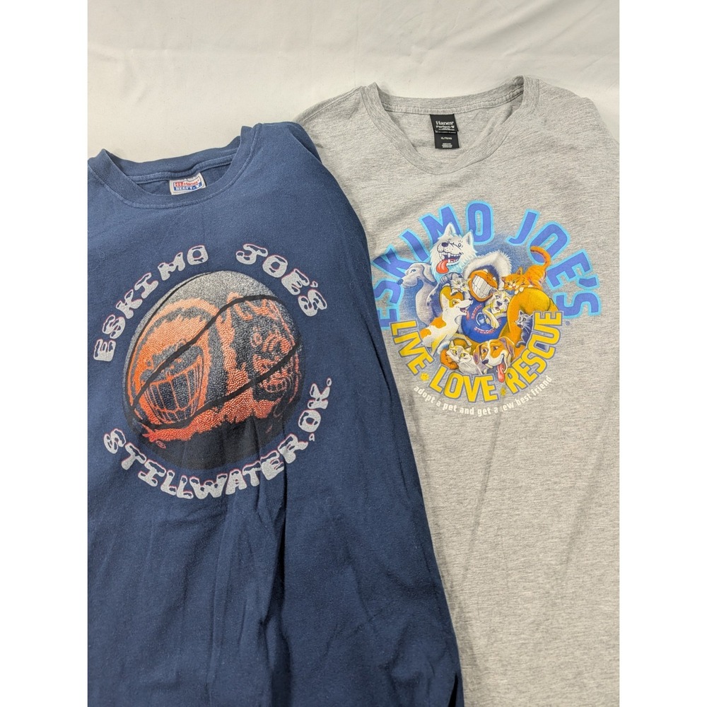 2) Two Eskimo Joes Stillwater OK  T Shirt Grey Short Sleeve Size XL Hanes Beefy